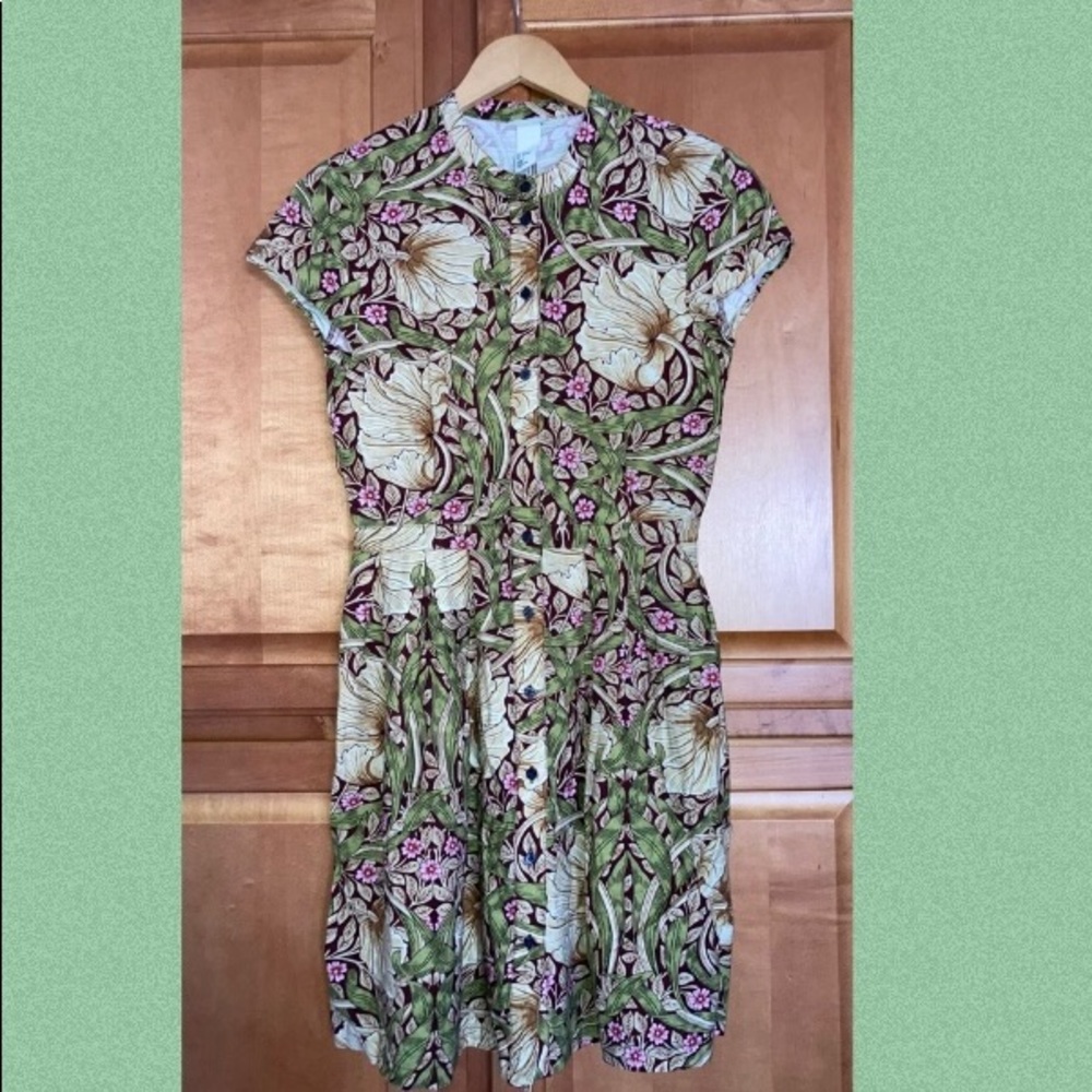 William Morris Pint Dress Arts & Crafts Era Floral Design print dress size 2